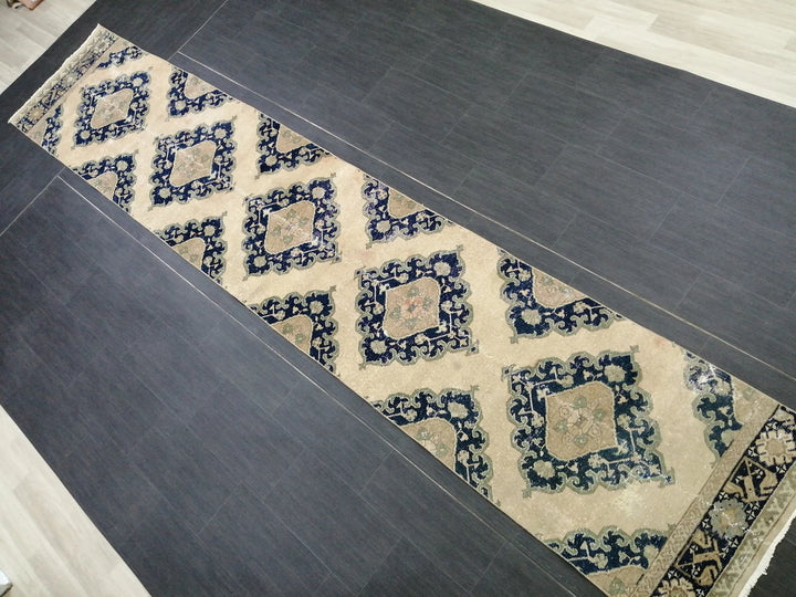Navy Turkish Runner Rug 2' 7" x 14' 1" Hand-Knotted | No. WR15319