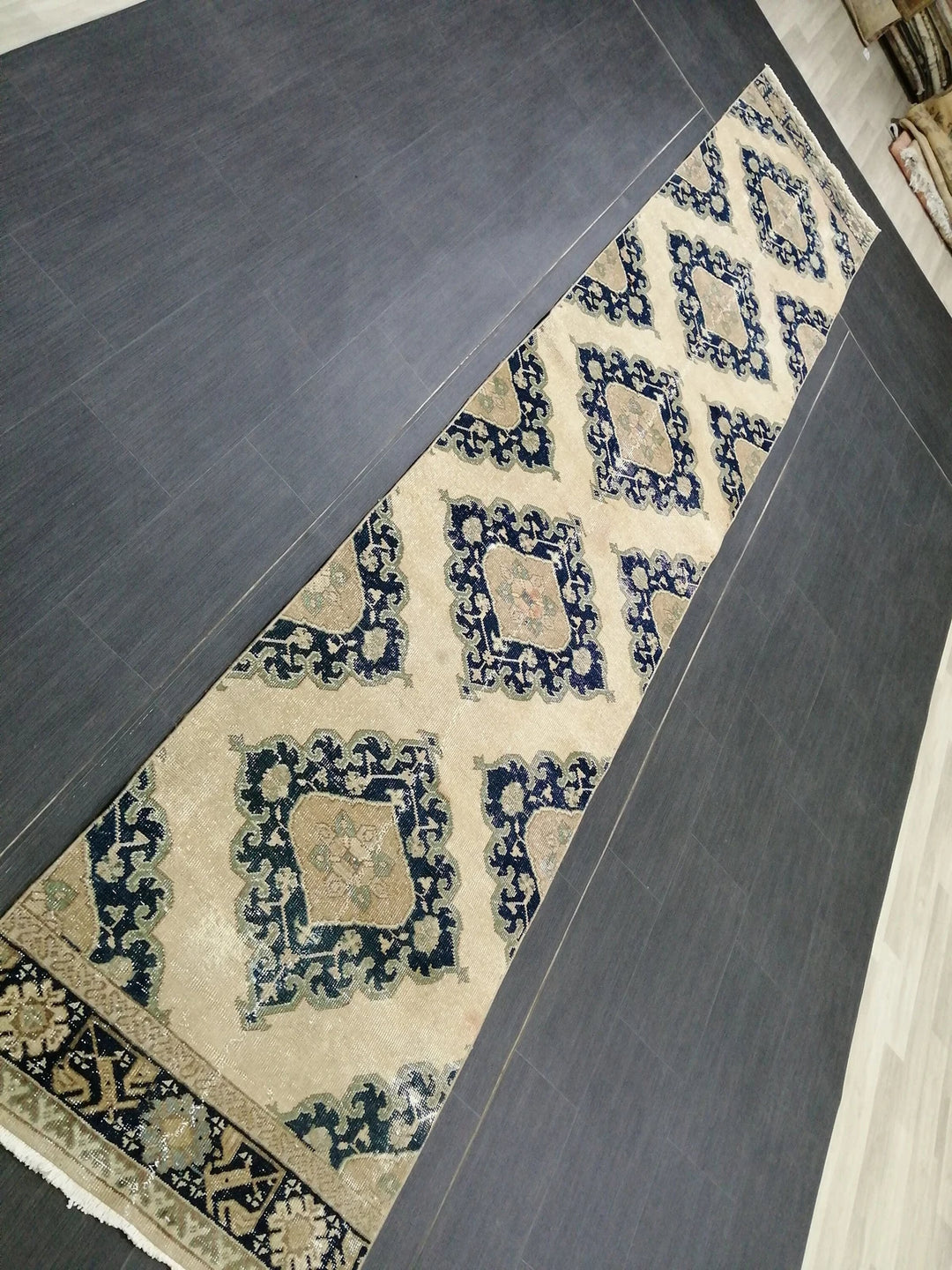 Navy Turkish Runner Rug 2' 7" x 14' 1" Hand-Knotted | No. WR15319