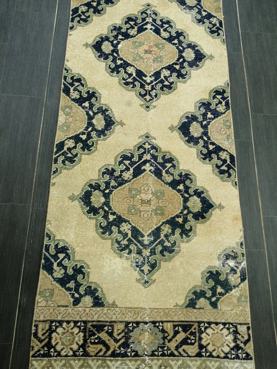 Navy Turkish Runner Rug 2' 7" x 14' 1" Hand-Knotted | No. WR15319
