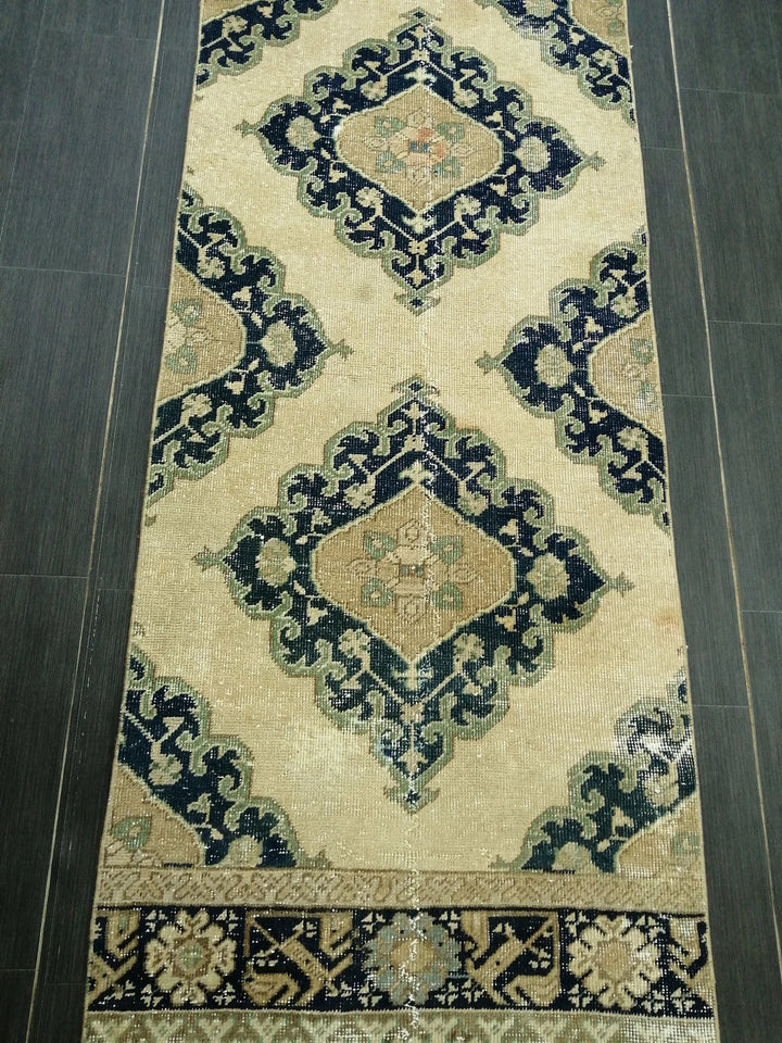 Navy Turkish Runner Rug 2' 7" x 14' 1" Hand-Knotted | No. WR15319