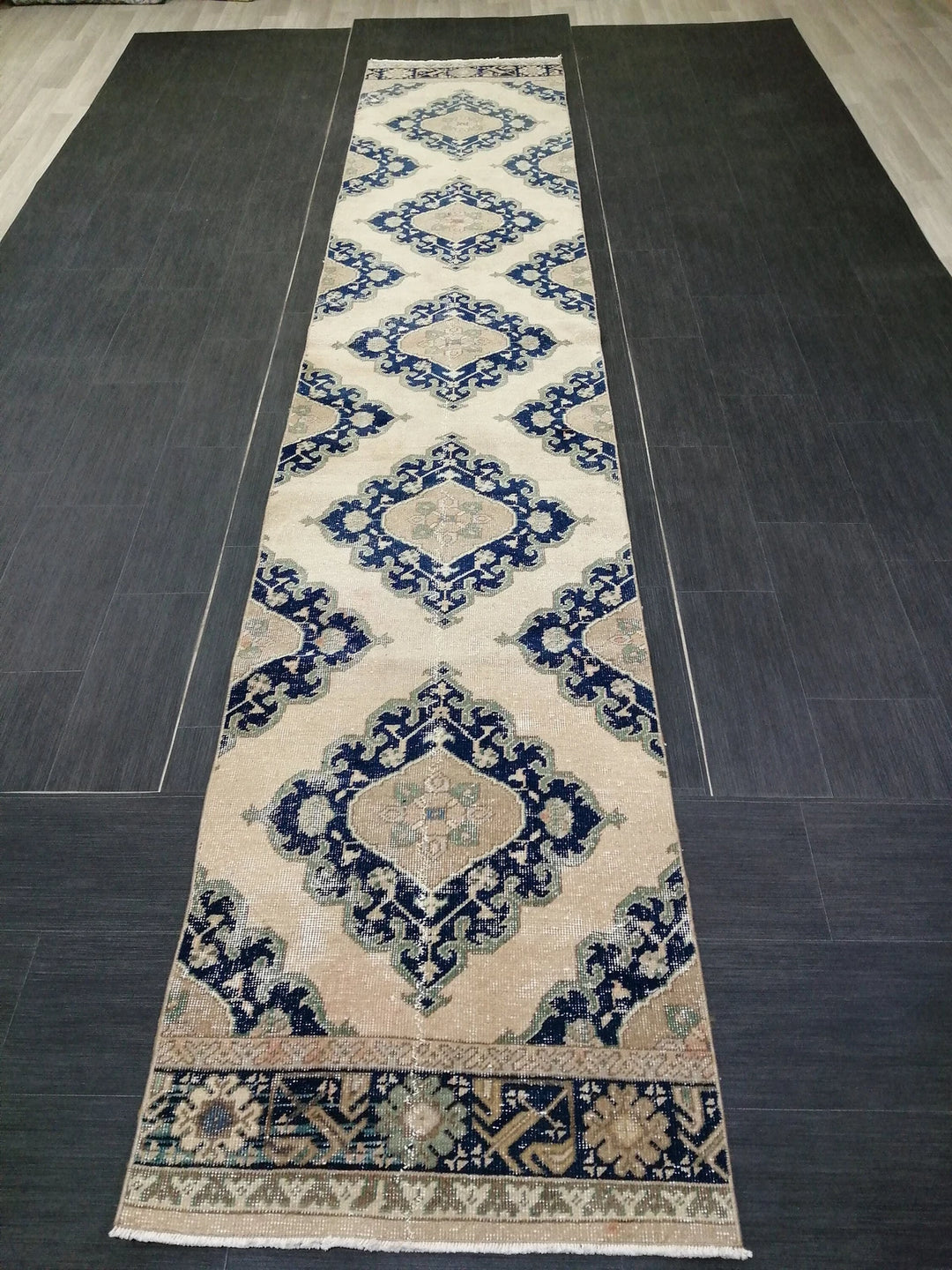 Navy Turkish Runner Rug 2' 7" x 14' 1" Hand-Knotted | No. WR15319