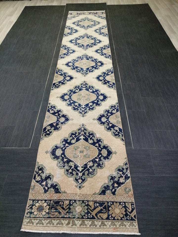 Navy Turkish Runner Rug 2' 7" x 14' 1" Hand-Knotted | No. WR15319