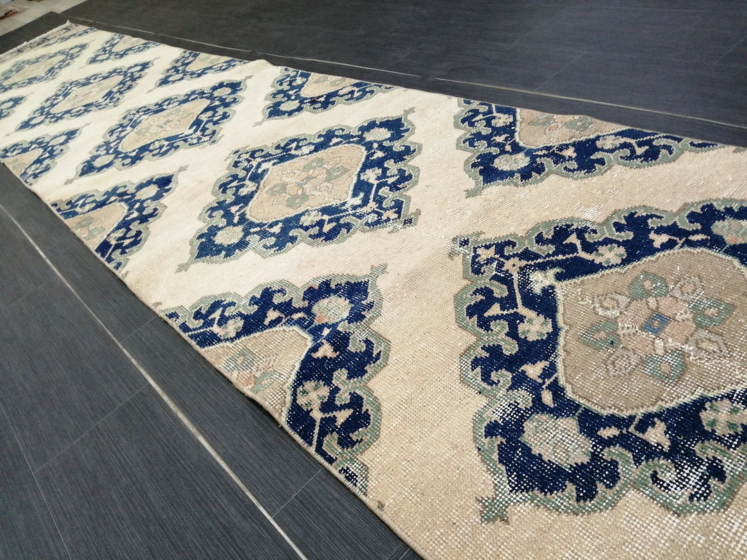 Navy Turkish Runner Rug 2' 7" x 14' 1" Hand-Knotted | No. WR15319