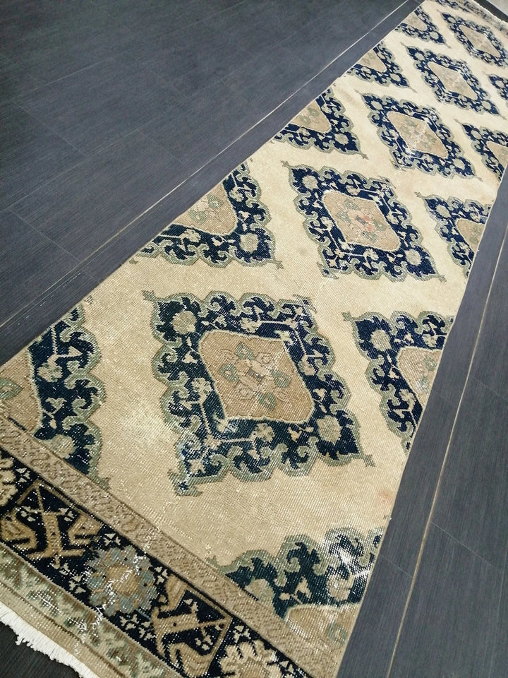 Navy Turkish Runner Rug 2' 7" x 14' 1" Hand-Knotted | No. WR15319