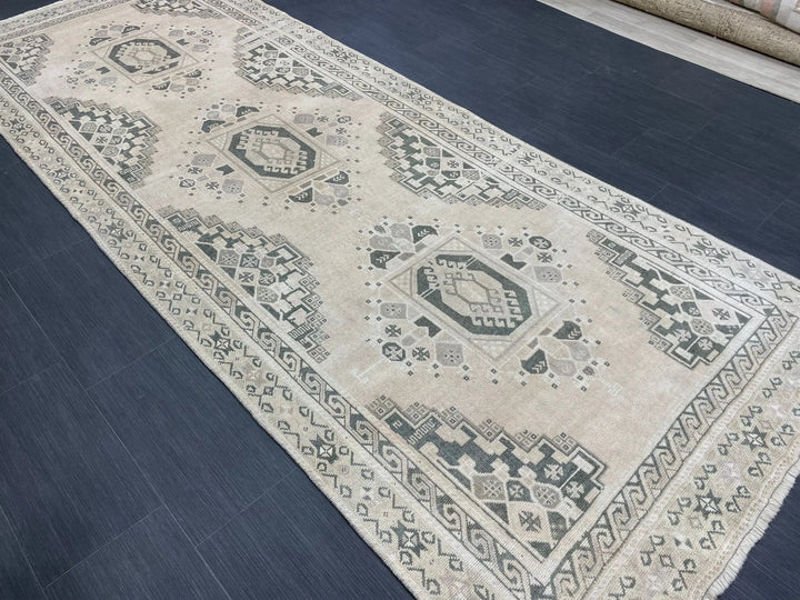 Beige Turkish Runner Rug 4' 3" x 10' 11" Hand-Knotted | No. WR15783