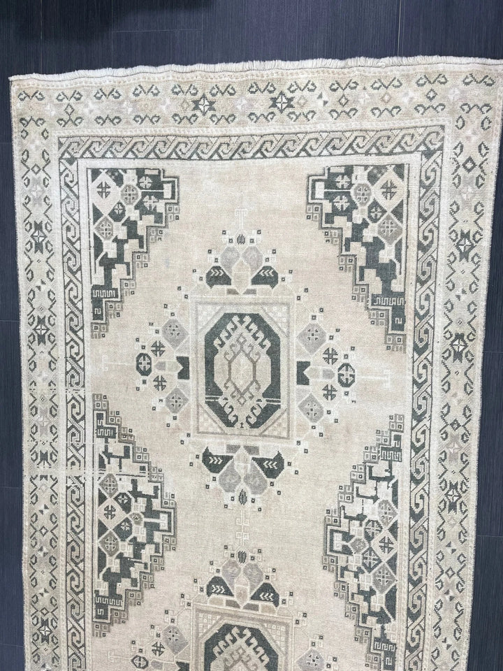 Beige Turkish Runner Rug 4' 3" x 10' 11" Hand-Knotted | No. WR15783