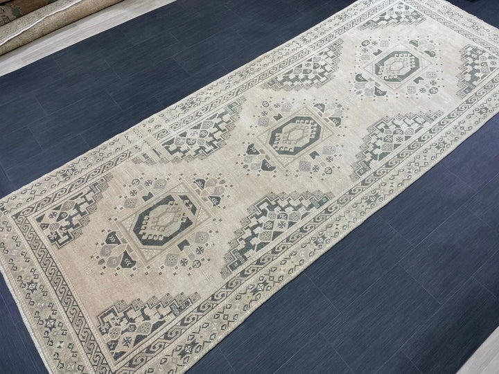 Beige Turkish Runner Rug 4' 3" x 10' 11" Hand-Knotted | No. WR15783