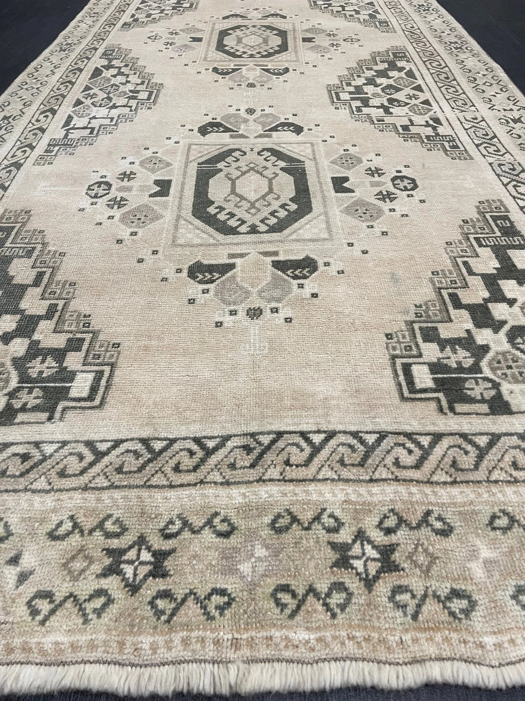 Beige Turkish Runner Rug 4' 3" x 10' 11" Hand-Knotted | No. WR15783