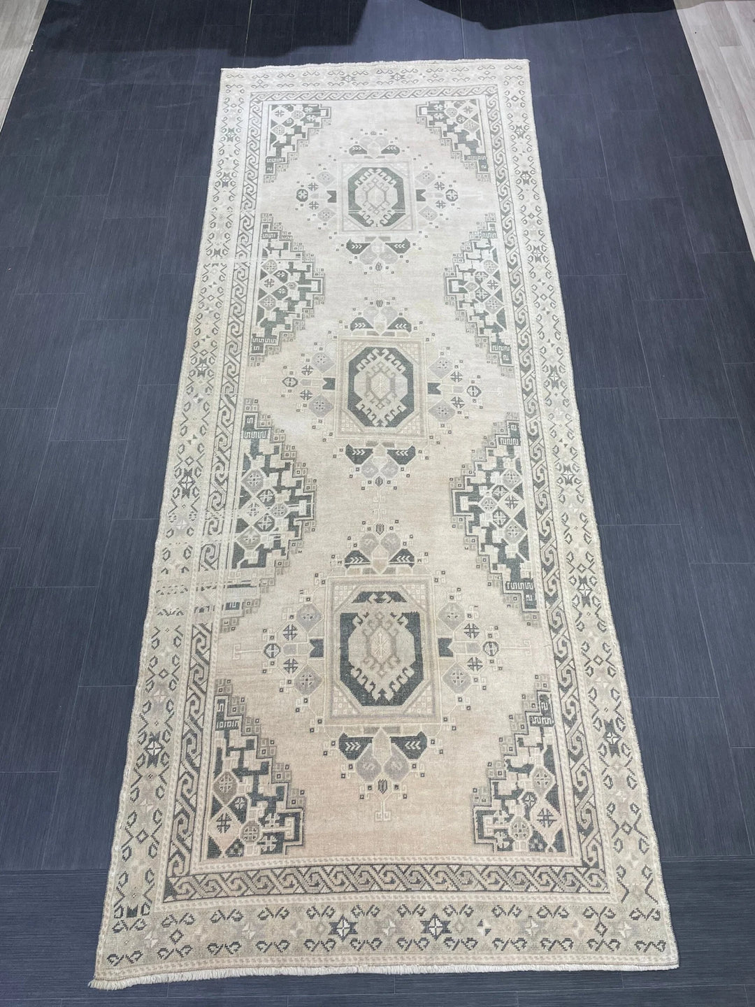 Beige Turkish Runner Rug 4' 3" x 10' 11" Hand-Knotted | No. WR15783