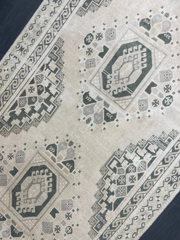 Beige Turkish Runner Rug 4' 3" x 10' 11" Hand-Knotted | No. WR15783