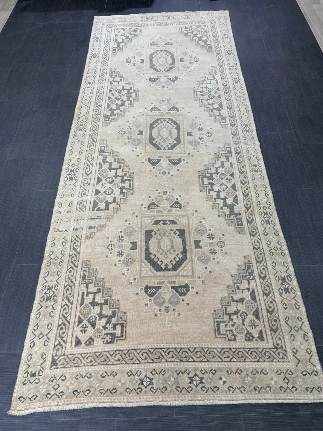 Beige Turkish Runner Rug 4' 3" x 10' 11" Hand-Knotted | No. WR15783