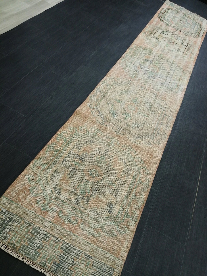 Beige Turkish Runner Rug 2' 2" x 11' 11" Hand-Knotted | No. WR15868