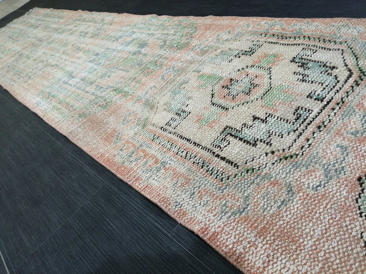 Beige Turkish Runner Rug 2' 2" x 11' 11" Hand-Knotted | No. WR15868