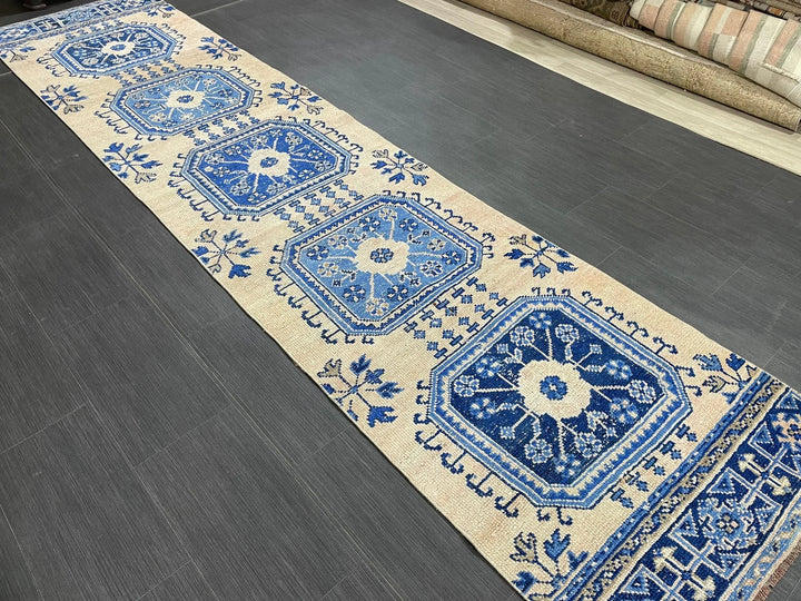 Blue Turkish Runner Rug 2' 9" x 12' 1" Hand-Knotted | No. WR16098