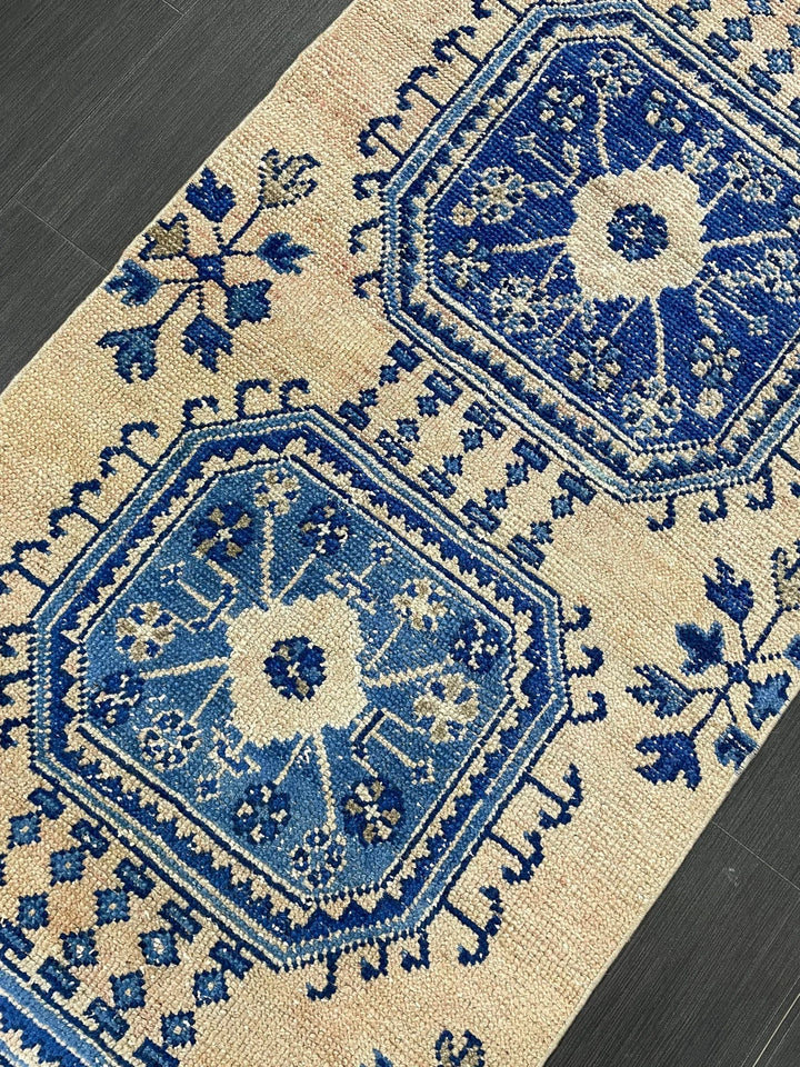 Blue Turkish Runner Rug 2' 9" x 12' 1" Hand-Knotted | No. WR16098