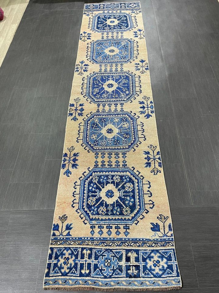 Blue Turkish Runner Rug 2' 9" x 12' 1" Hand-Knotted | No. WR16098