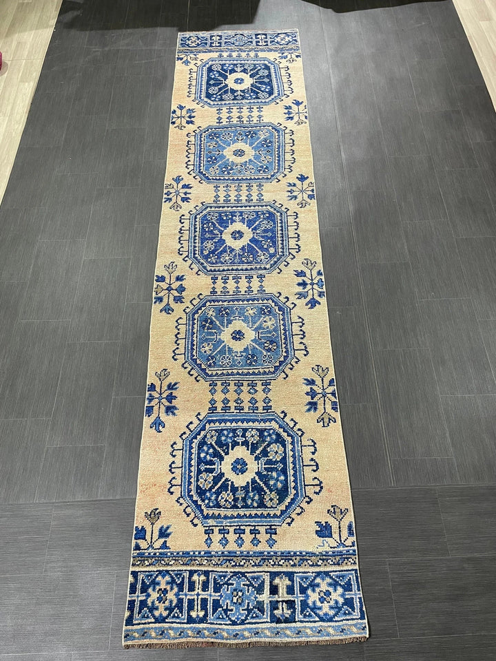 Blue Turkish Runner Rug 2' 9" x 12' 1" Hand-Knotted | No. WR16098