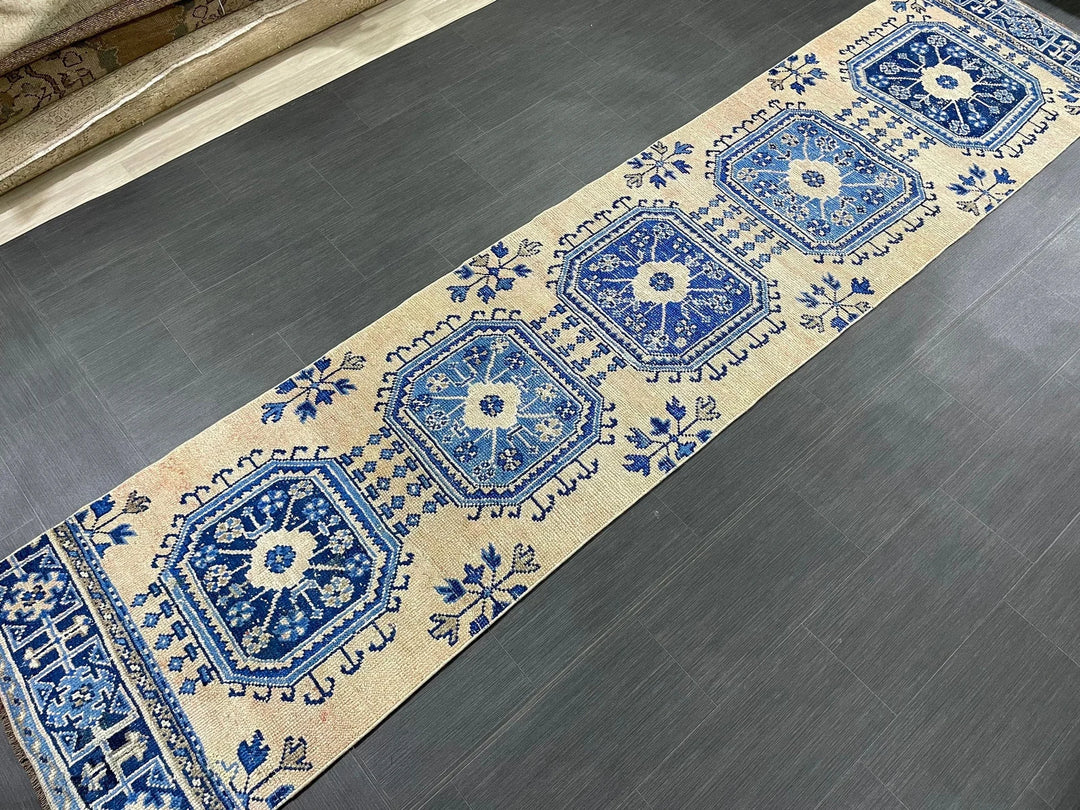 Blue Turkish Runner Rug 2' 9" x 12' 1" Hand-Knotted | No. WR16098