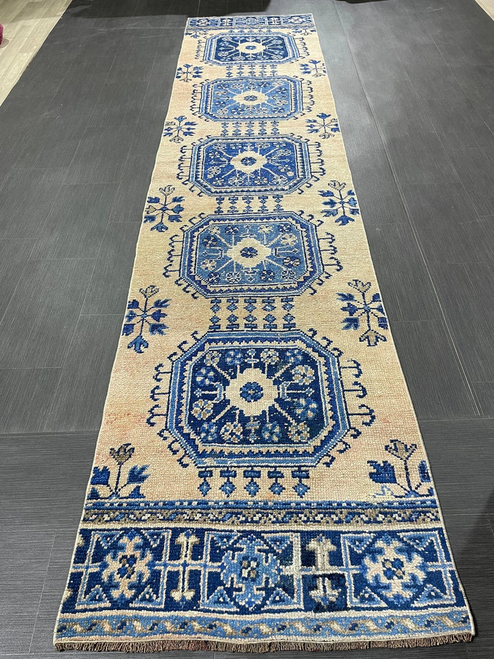 Blue Turkish Runner Rug 2' 9" x 12' 1" Hand-Knotted | No. WR16098