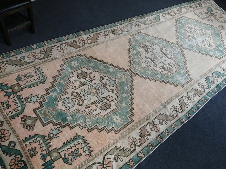 Green Turkish Runner Rug 4' 8" x 12' 6" Hand-Knotted | No. WR16555