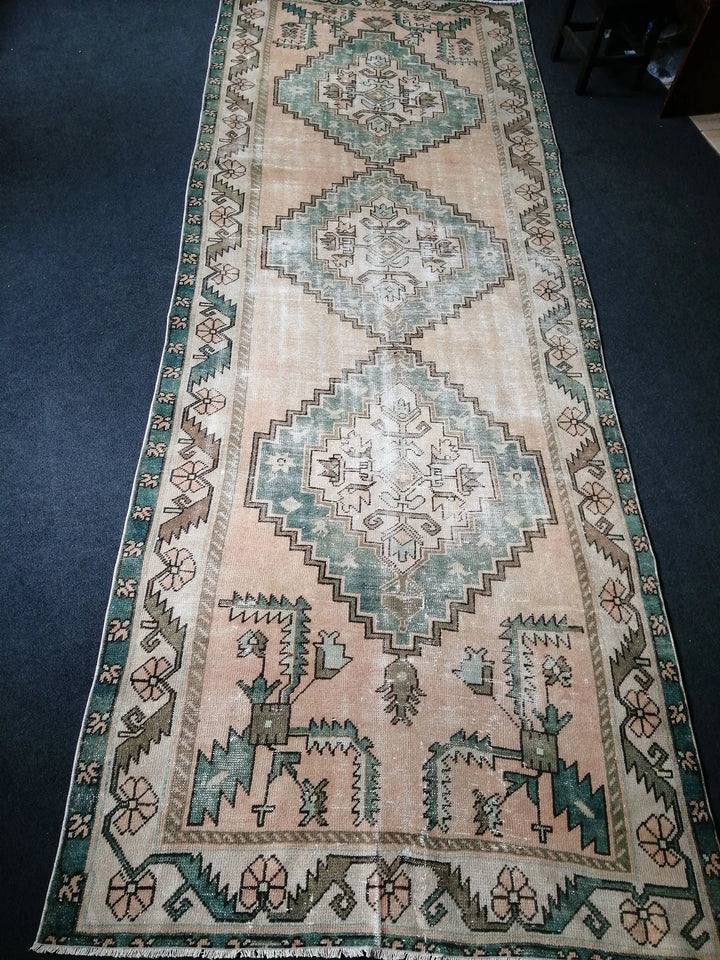 Green Turkish Runner Rug 4' 8" x 12' 6" Hand-Knotted | No. WR16555