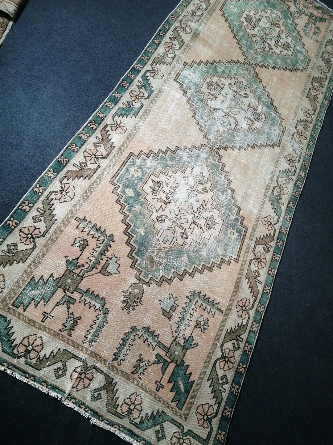 Green Turkish Runner Rug 4' 8" x 12' 6" Hand-Knotted | No. WR16555