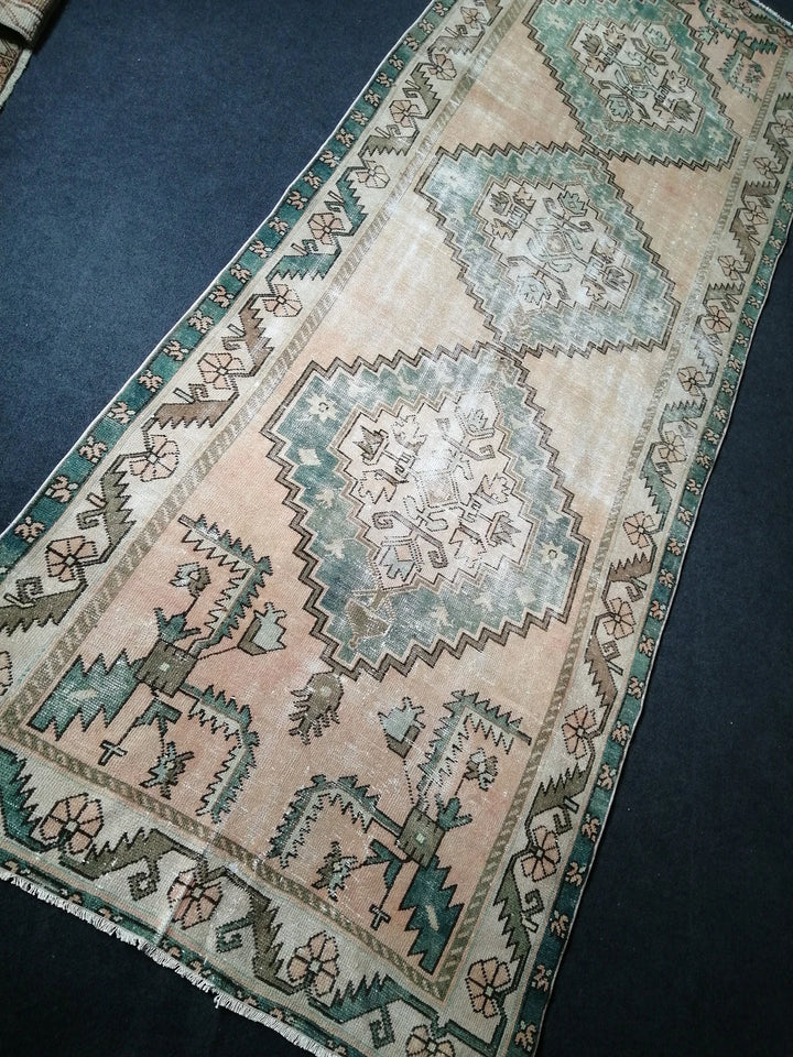 Green Turkish Runner Rug 4' 8" x 12' 6" Hand-Knotted | No. WR16555