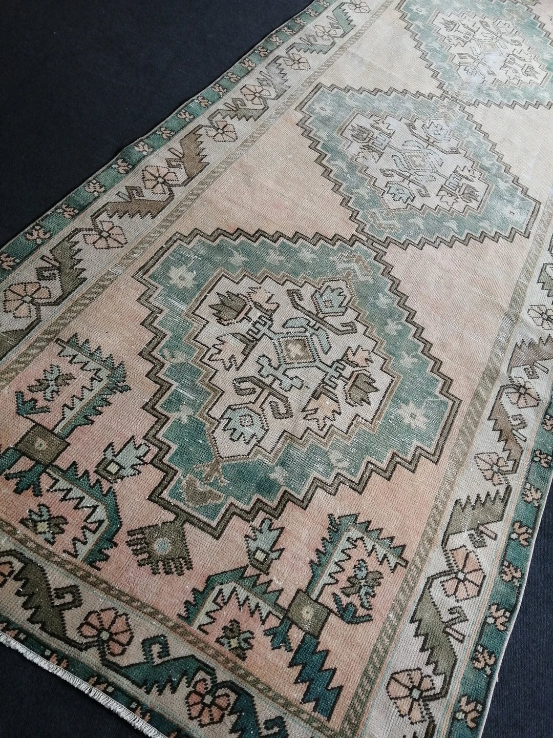 Green Turkish Runner Rug 4' 8" x 12' 6" Hand-Knotted | No. WR16555