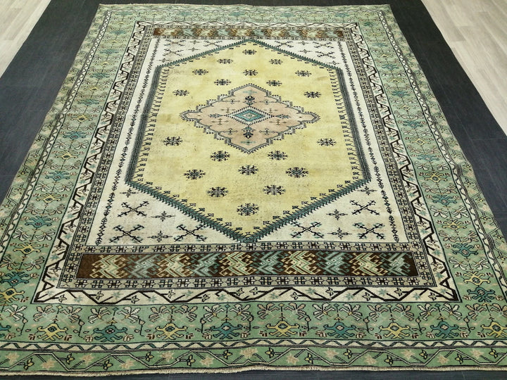 Green Turkish Runner Rug 7' 3" x 8' 8" Hand-Knotted | No. WR16743