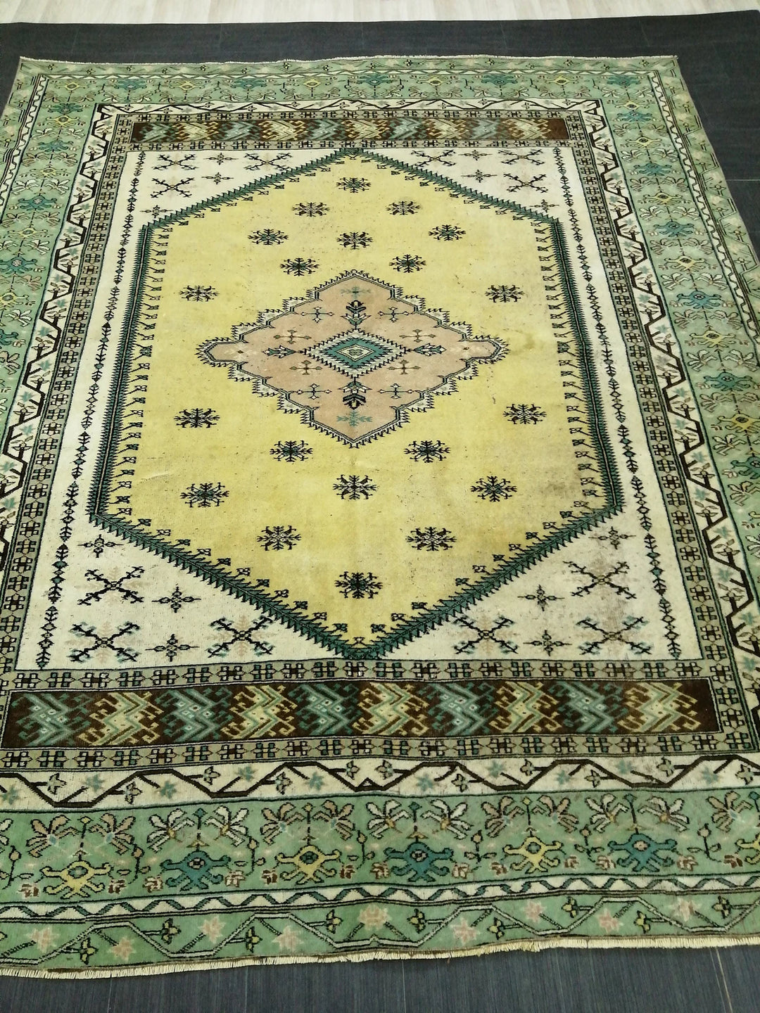 Green Turkish Runner Rug 7' 3" x 8' 8" Hand-Knotted | No. WR16743