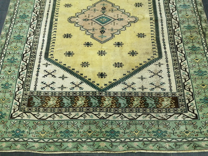 Green Turkish Runner Rug 7' 3" x 8' 8" Hand-Knotted | No. WR16743