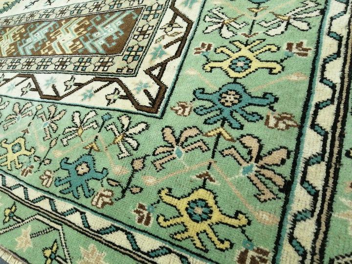 Green Turkish Runner Rug 7' 3" x 8' 8" Hand-Knotted | No. WR16743