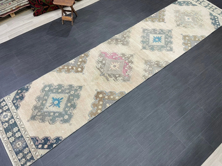 Beige Turkish Runner Rug 2' 11" x 12' 8" Hand-Knotted | No. WR16913