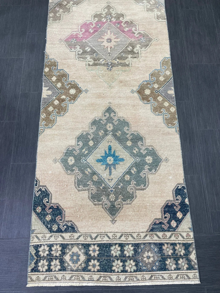 Beige Turkish Runner Rug 2' 11" x 12' 8" Hand-Knotted | No. WR16913
