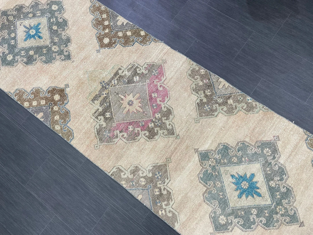 Beige Turkish Runner Rug 2' 11" x 12' 8" Hand-Knotted | No. WR16913