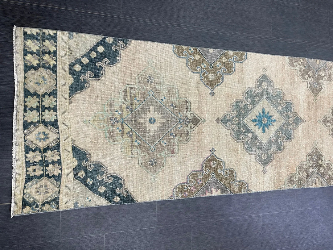 Beige Turkish Runner Rug 2' 11" x 12' 8" Hand-Knotted | No. WR16913