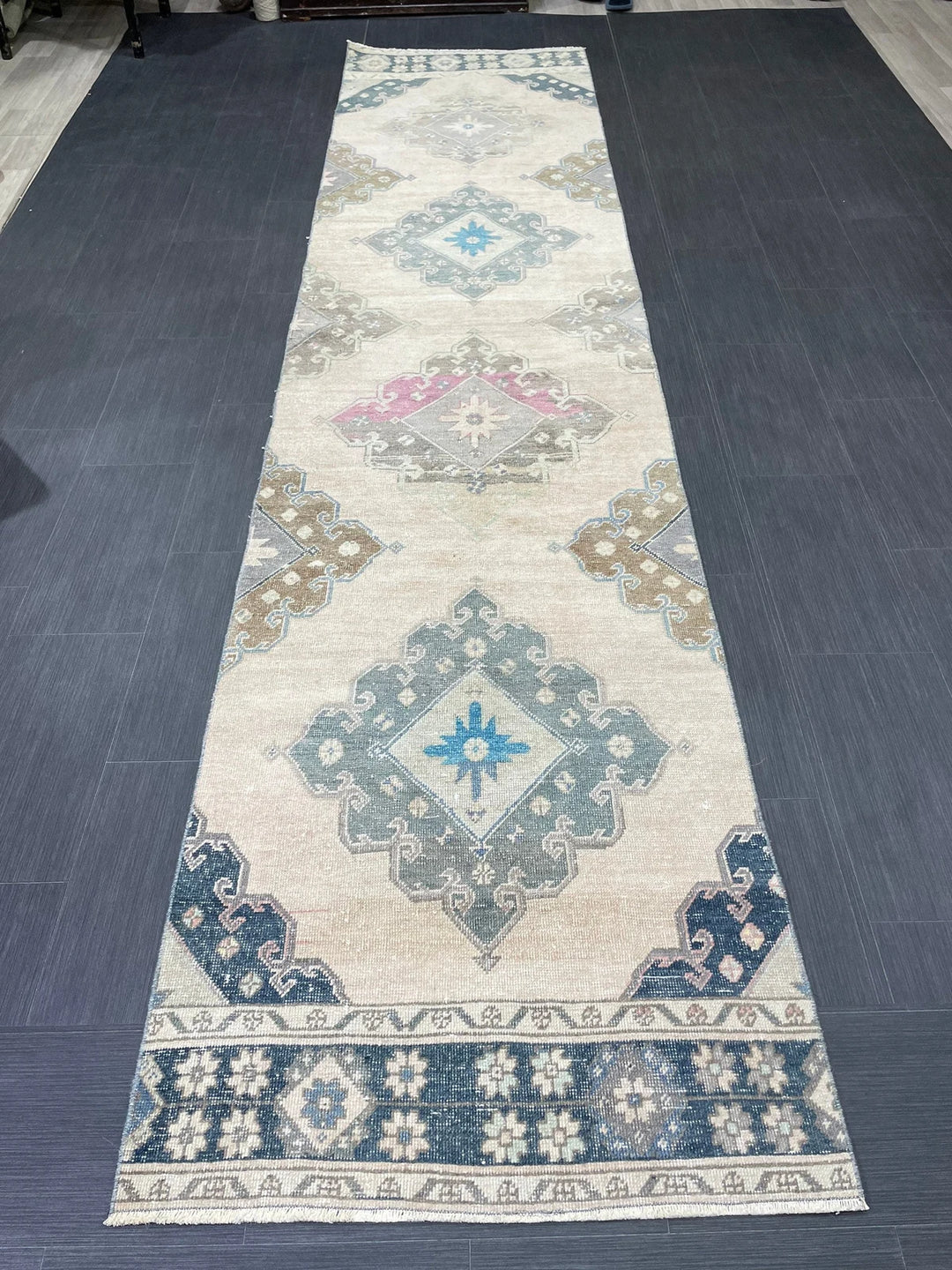 Beige Turkish Runner Rug 2' 11" x 12' 8" Hand-Knotted | No. WR16913