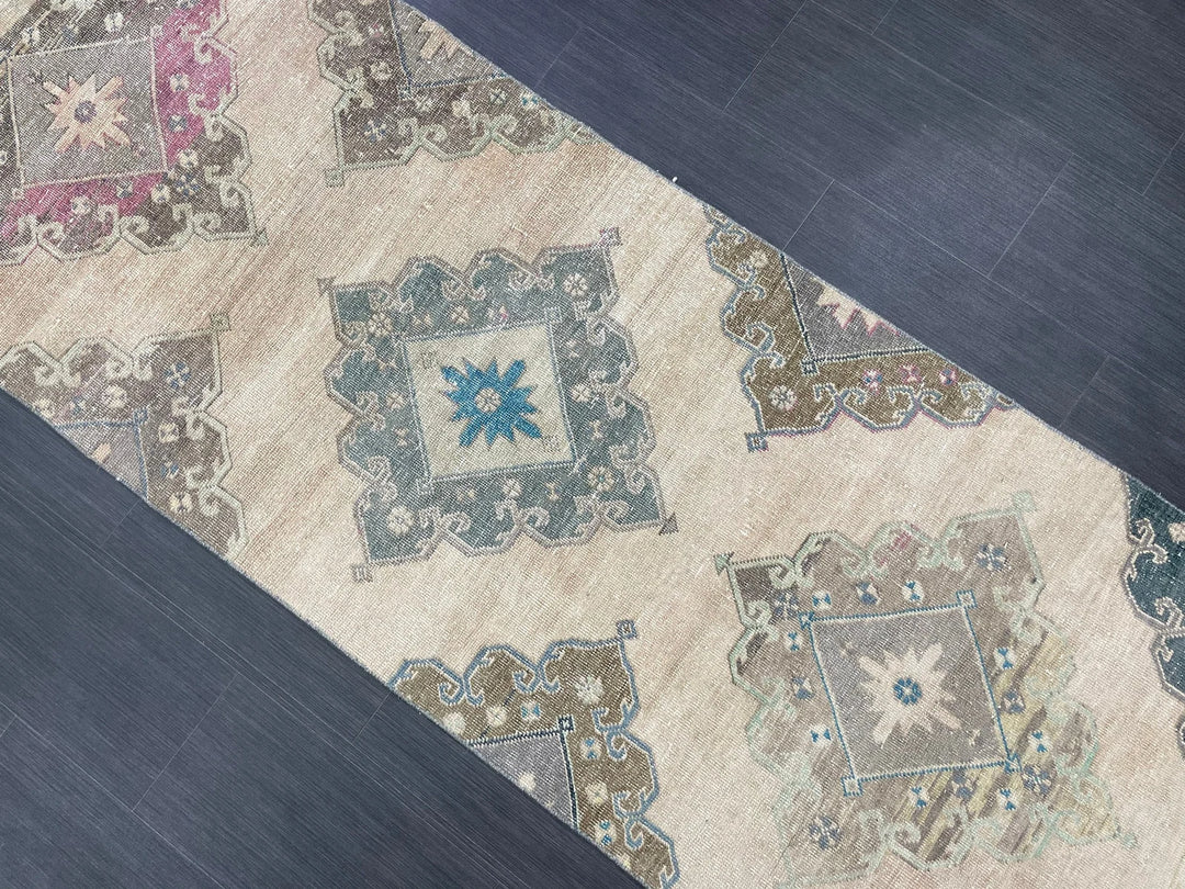 Beige Turkish Runner Rug 2' 11" x 12' 8" Hand-Knotted | No. WR16913