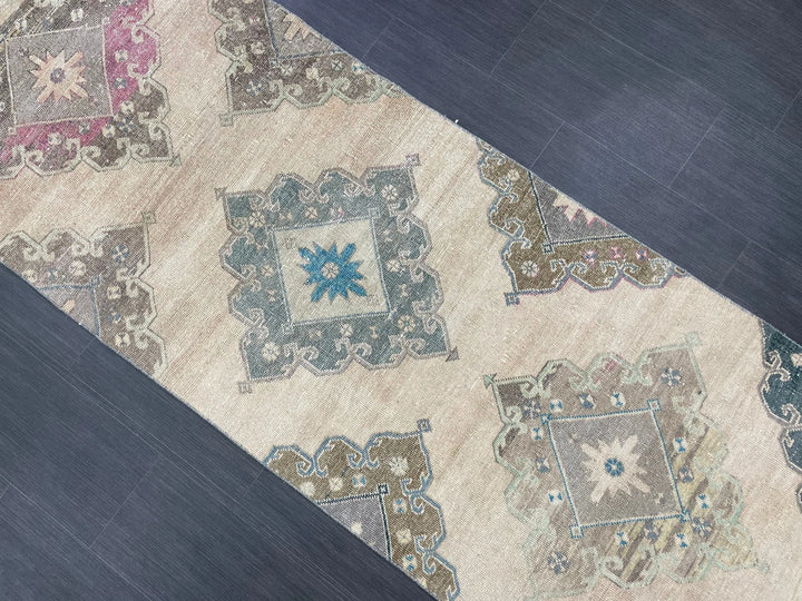 Beige Turkish Runner Rug 2' 11" x 12' 8" Hand-Knotted | No. WR16913