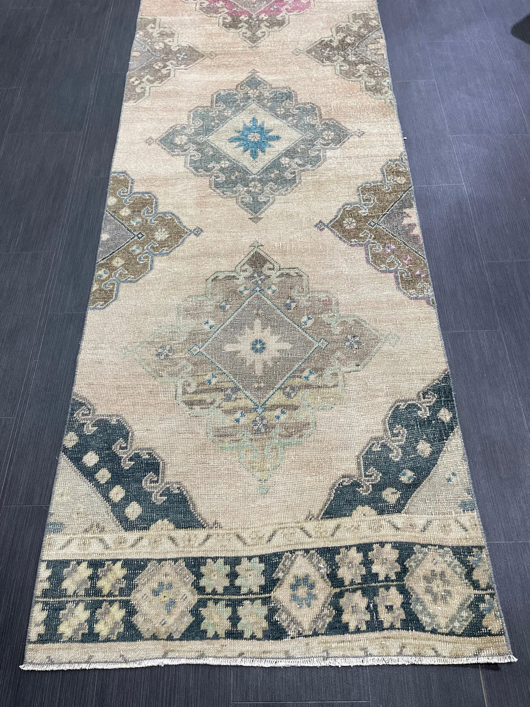 Beige Turkish Runner Rug 2' 11" x 12' 8" Hand-Knotted | No. WR16913