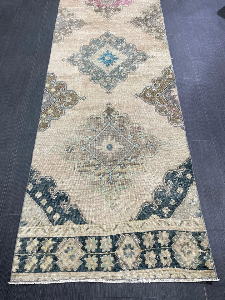 Beige Turkish Runner Rug 2' 11" x 12' 8" Hand-Knotted | No. WR16913