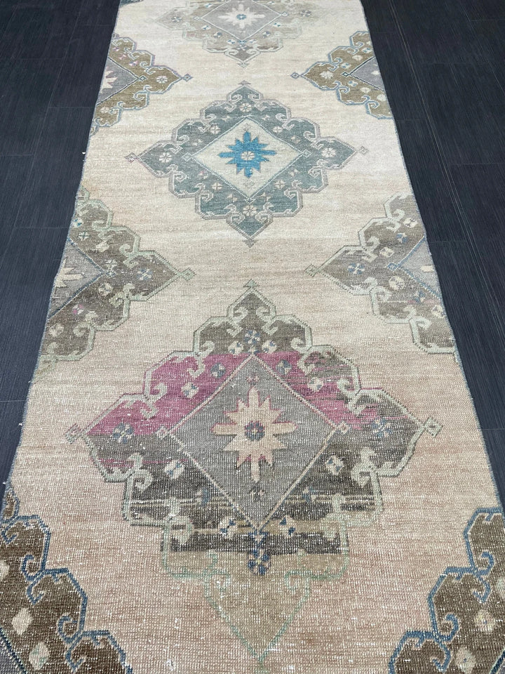 Beige Turkish Runner Rug 2' 11" x 12' 8" Hand-Knotted | No. WR16913