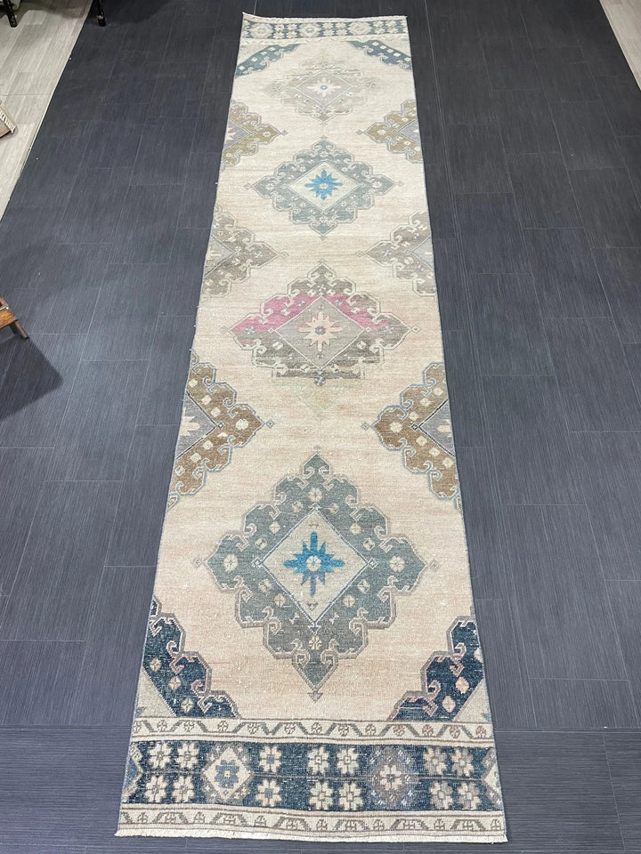 Beige Turkish Runner Rug 2' 11" x 12' 8" Hand-Knotted | No. WR16913