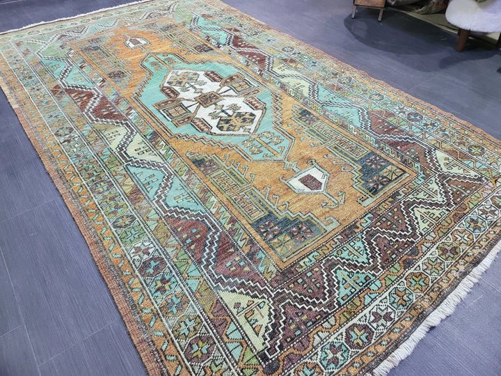 Orange Turkish Runner Rug 4' 8" x 7' 9" Hand-Knotted | No. WR17131