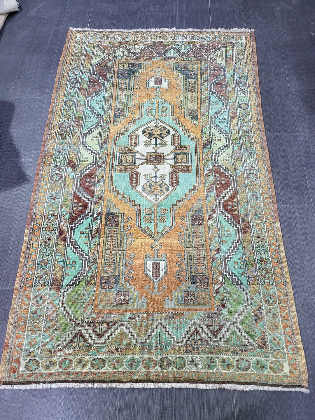 Orange Turkish Runner Rug 4' 8" x 7' 9" Hand-Knotted | No. WR17131