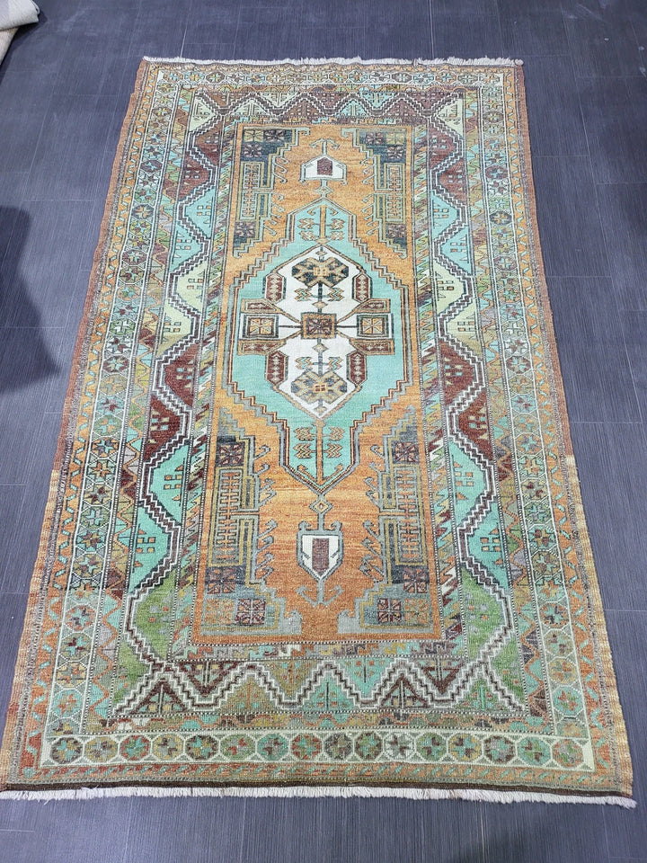Orange Turkish Runner Rug 4' 8" x 7' 9" Hand-Knotted | No. WR17131