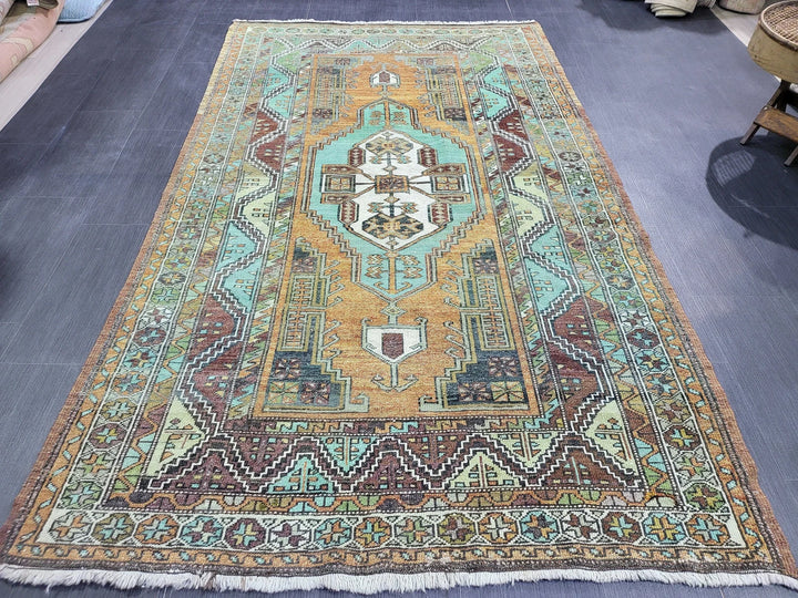 Orange Turkish Runner Rug 4' 8" x 7' 9" Hand-Knotted | No. WR17131