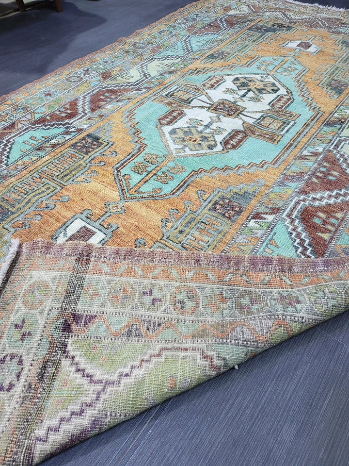 Orange Turkish Runner Rug 4' 8" x 7' 9" Hand-Knotted | No. WR17131