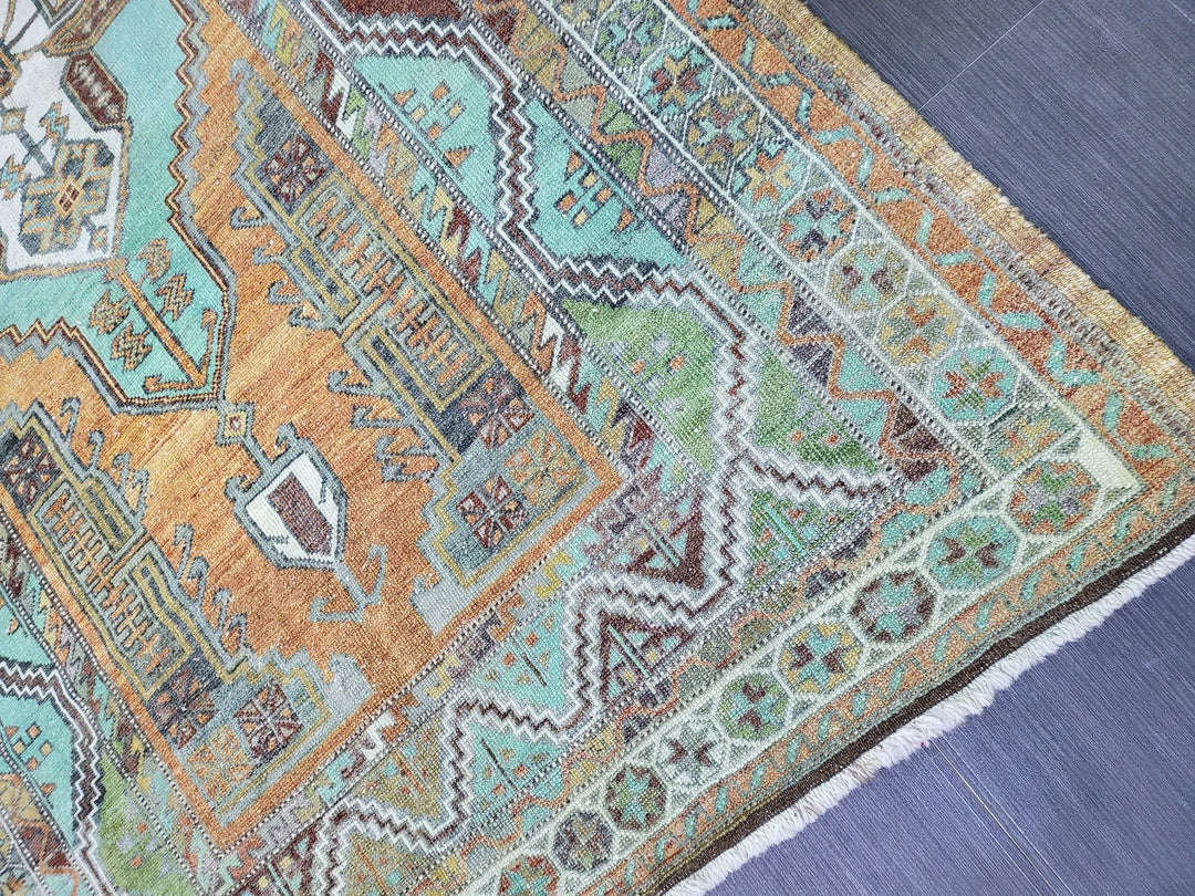 Orange Turkish Runner Rug 4' 8" x 7' 9" Hand-Knotted | No. WR17131