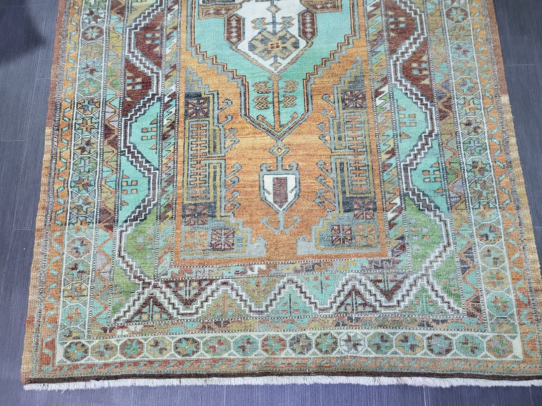 Orange Turkish Runner Rug 4' 8" x 7' 9" Hand-Knotted | No. WR17131